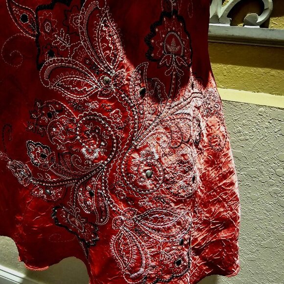 Red M Pinup Peasant Paisley Embroidered Y2K Grunge Vintage Punk Whimsgoth Top - Picture 4 of 14